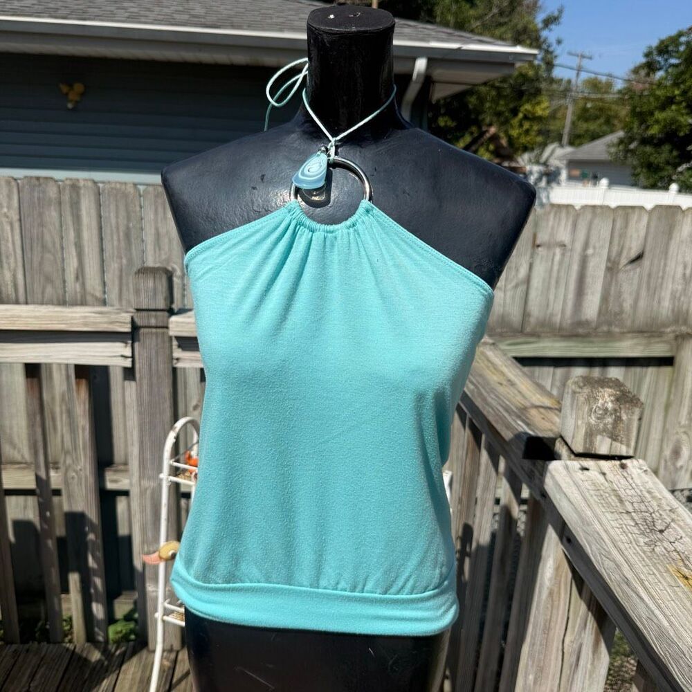 Vintage Y2K Wet Seal Turquoise O-Ring Halter Top Shirt